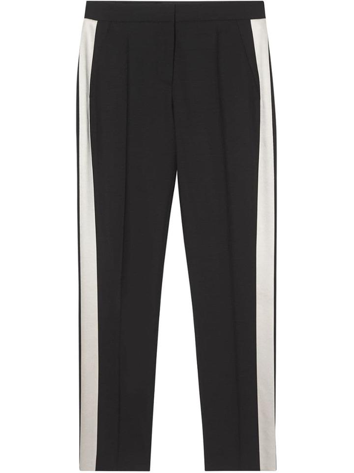 Burberry Straight Fit Silk Stripe Wool Tailored Trousers - Black