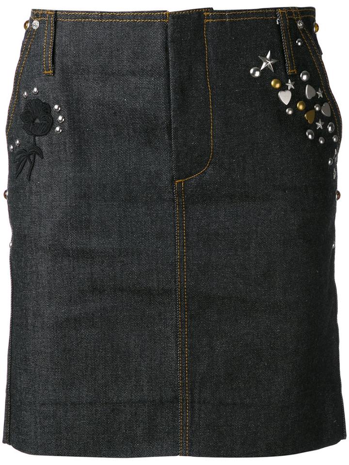 Coach - Embellished Denim Skirt - Women - Cotton/calf Leather - 4, Black, Cotton/calf Leather
