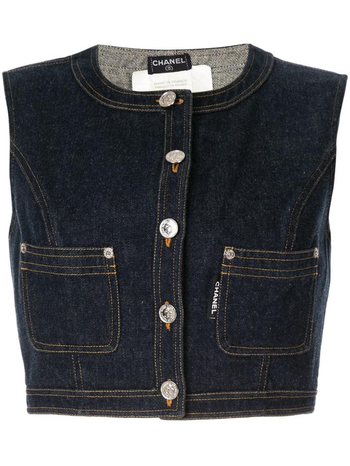 Chanel Pre-owned Sleeveless Cropped Denim Vest - Blue