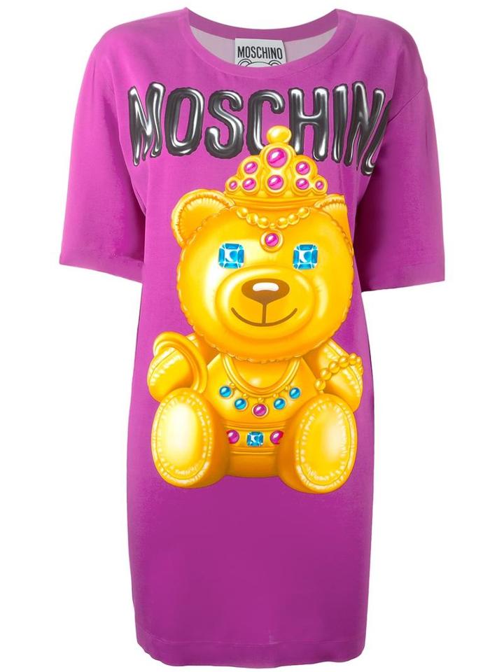 Moschino Bear Print T-shirt Dress, Women's, Size: 40, Pink/purple, Rayon/other Fibers