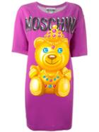Moschino Bear Print T-shirt Dress, Women's, Size: 40, Pink/purple, Rayon/other Fibers