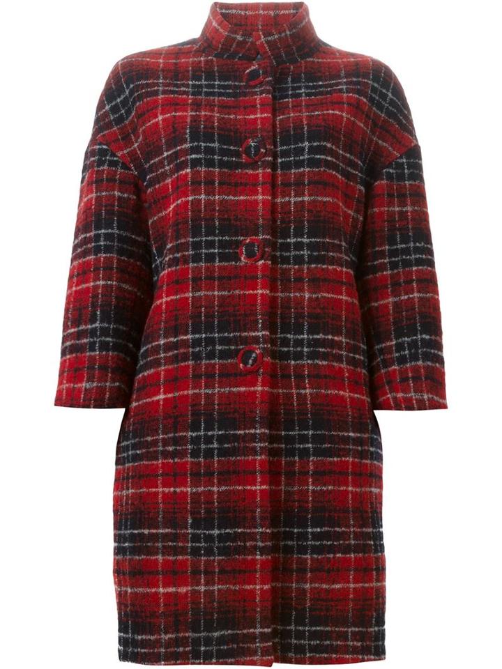 Ermanno Scervino Tartan Print Coat, Women's, Size: 40, Red, Virgin Wool/polyamide/mohair/cupro