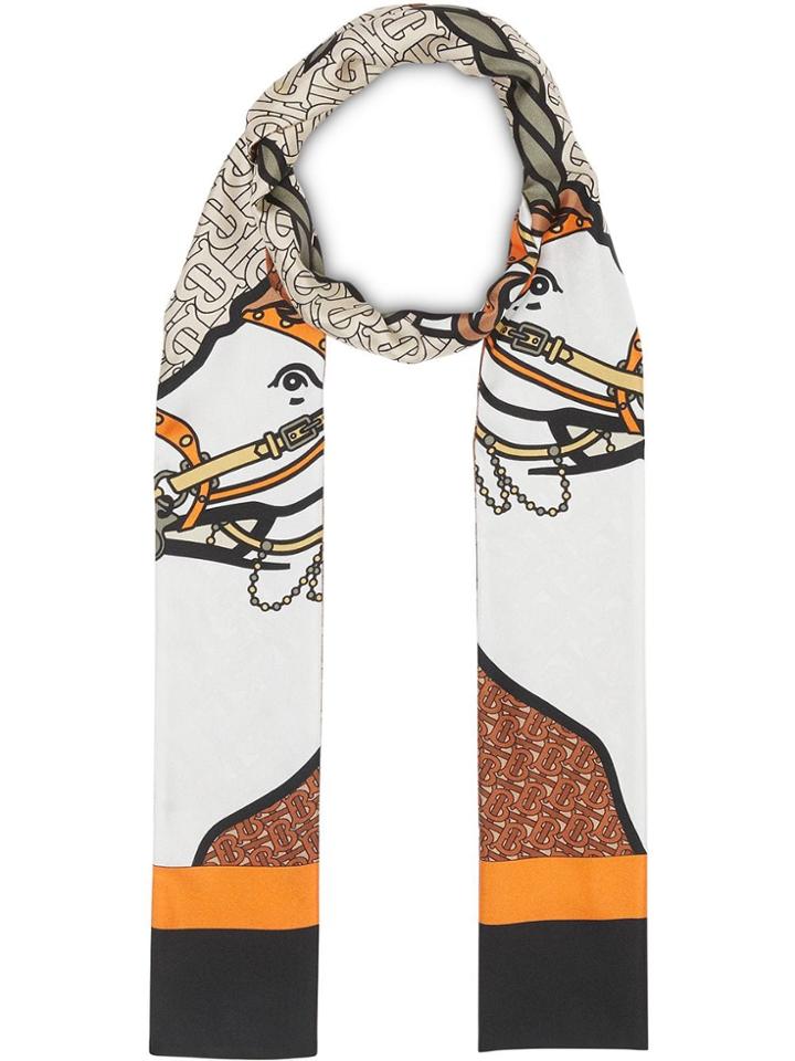 Burberry Unicorn And Monogram Print Silk Skinny Scarf - Multicolour