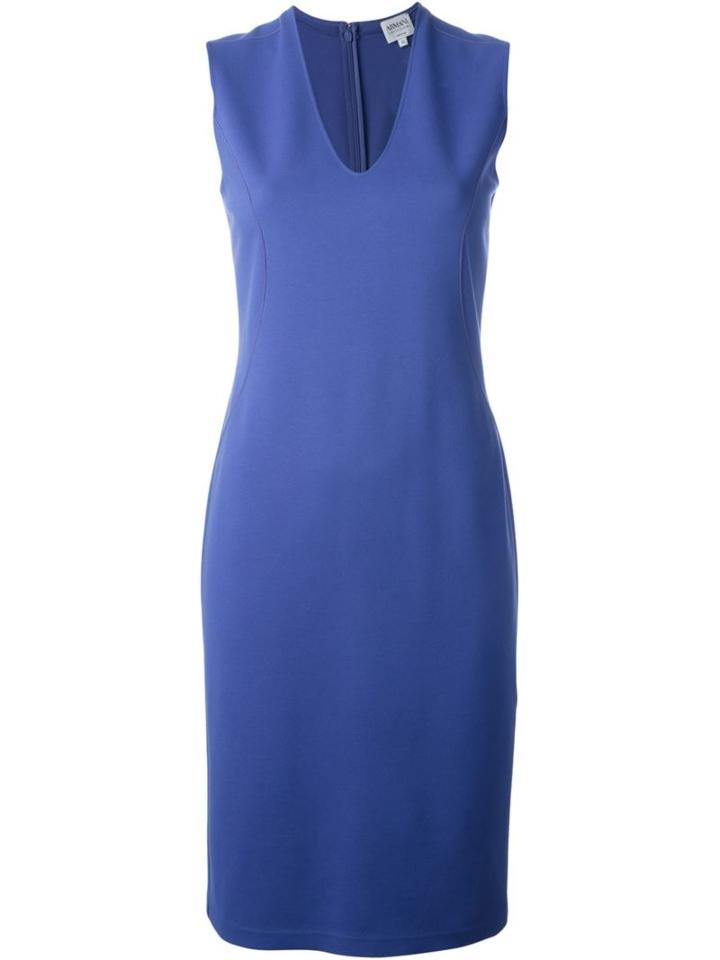 Armani Collezioni V-neck Fitted Dress, Women's, Size: 42, Blue, Viscose/polyamide/spandex/elastane