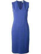 Armani Collezioni V-neck Fitted Dress, Women's, Size: 42, Blue, Viscose/polyamide/spandex/elastane