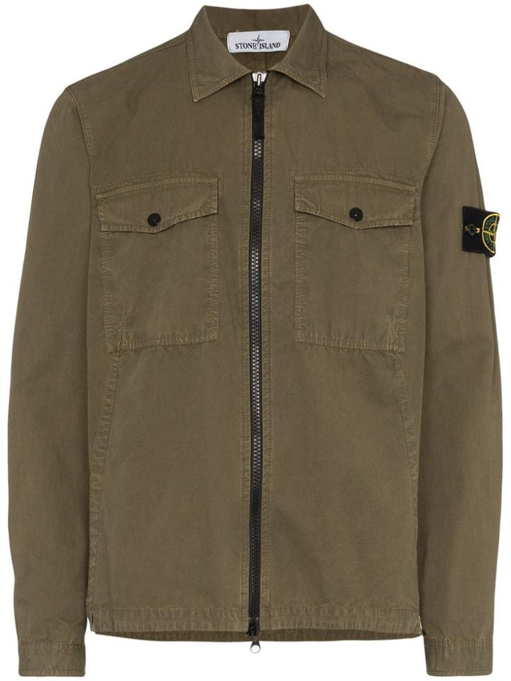 Stone Island Front Pocket Cotton Shirt Jacket - Green