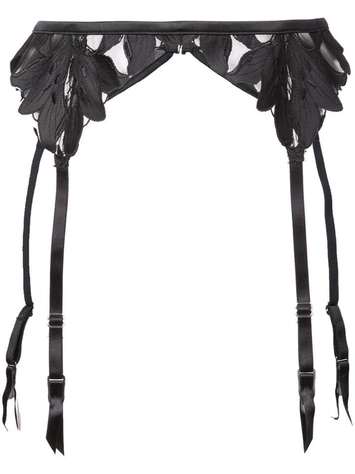 Fleur Du Mal Lily Embroidered Garter Belt - Black