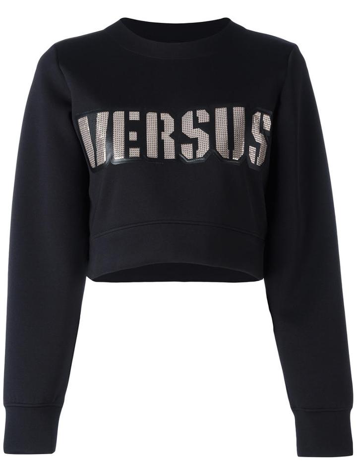 Versus Cropped Logo Print Sweatshirt, Women's, Size: Xs, Black, Polyamide/spandex/elastane