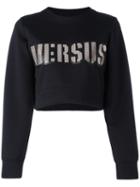 Versus Cropped Logo Print Sweatshirt, Women's, Size: Xs, Black, Polyamide/spandex/elastane
