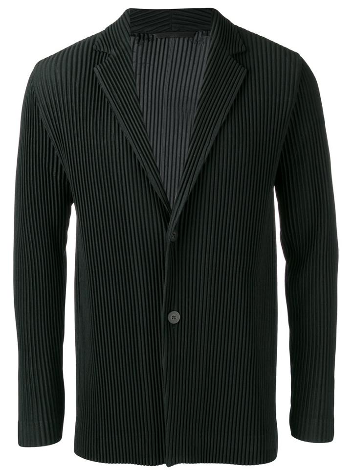 Homme Plissé Issey Miyake Ribbed Detail Blazer, Men's, Size: 2, Black, Polyester