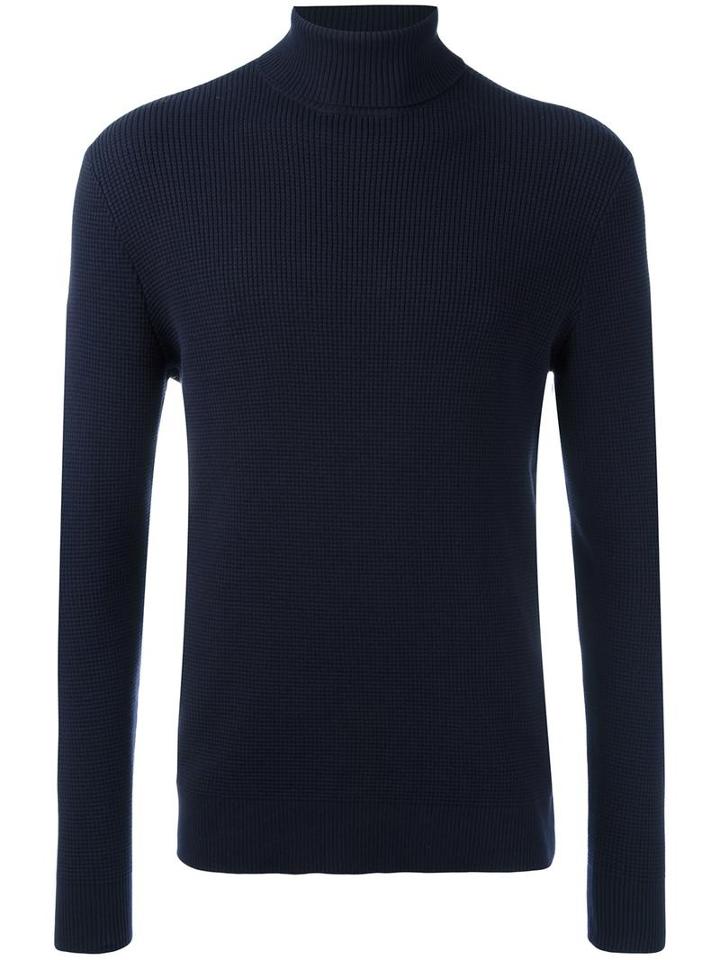 Folk 'waffle' Turtleneck Jumper, Men's, Size: Large, Blue, Cotton/spandex/elastane