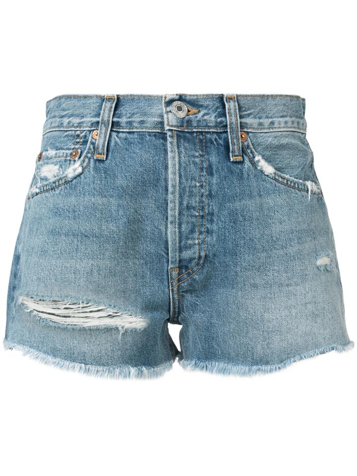 Re/done Solid Striped X Re/done Rip Wash Shorts - Blue