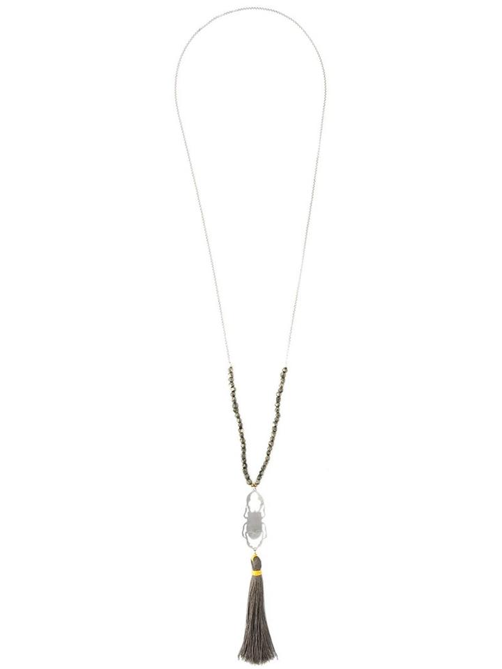 Maria Teresa Sottile Tasseled Beetle Necklace, Women's, Grey