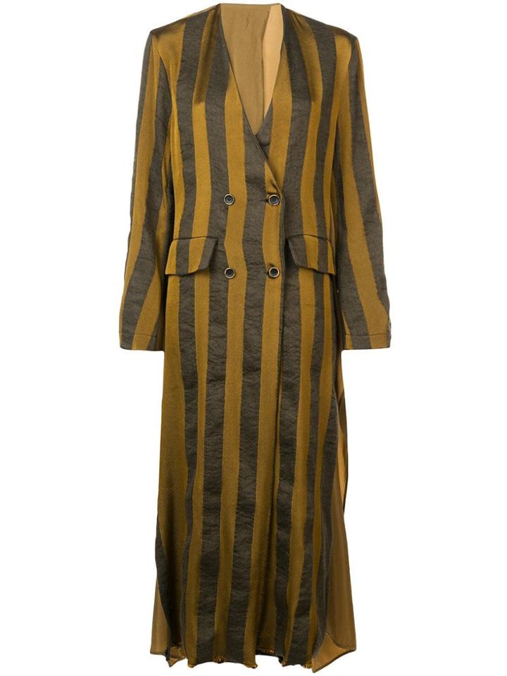 Uma Wang Striped Single Breasted Coat - Green