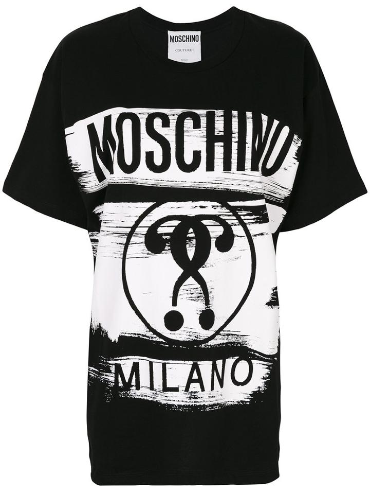 Moschino - Logo Print Boxy T-shirt - Women - Cotton - S, Black, Cotton