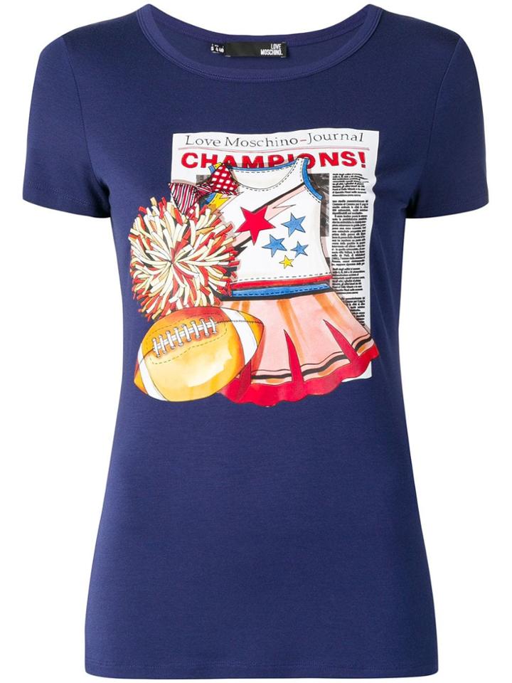 Love Moschino Newspaper Print T-shirt - Blue