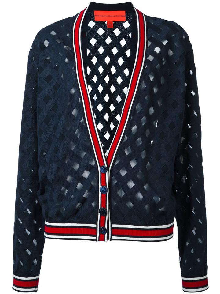 Hilfiger Collection Contrast Hem Cardigan, Women's, Size: 4, Blue, Polyester