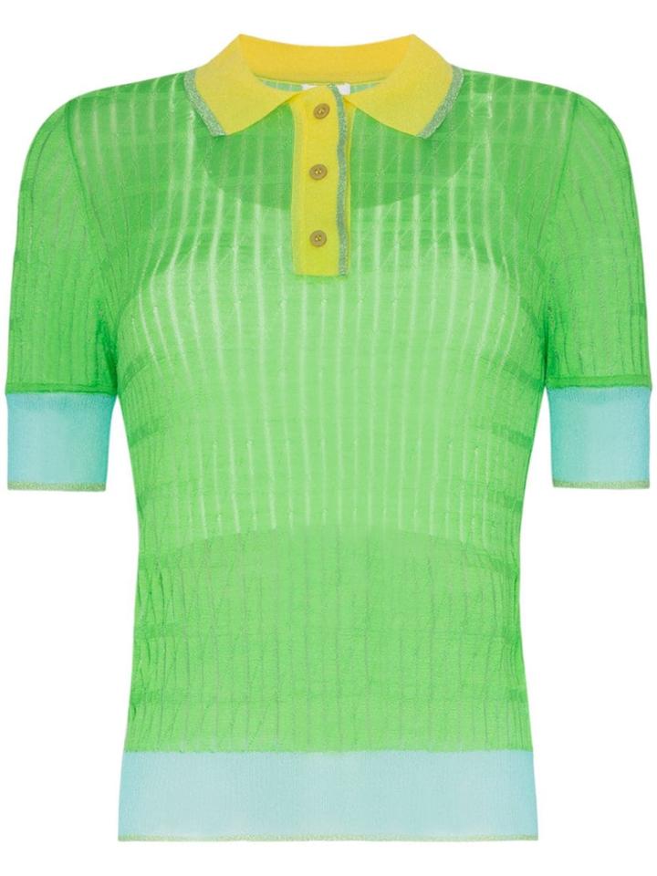 I-am-chen Colour Block Semi-sheer Polo Shirt - Black