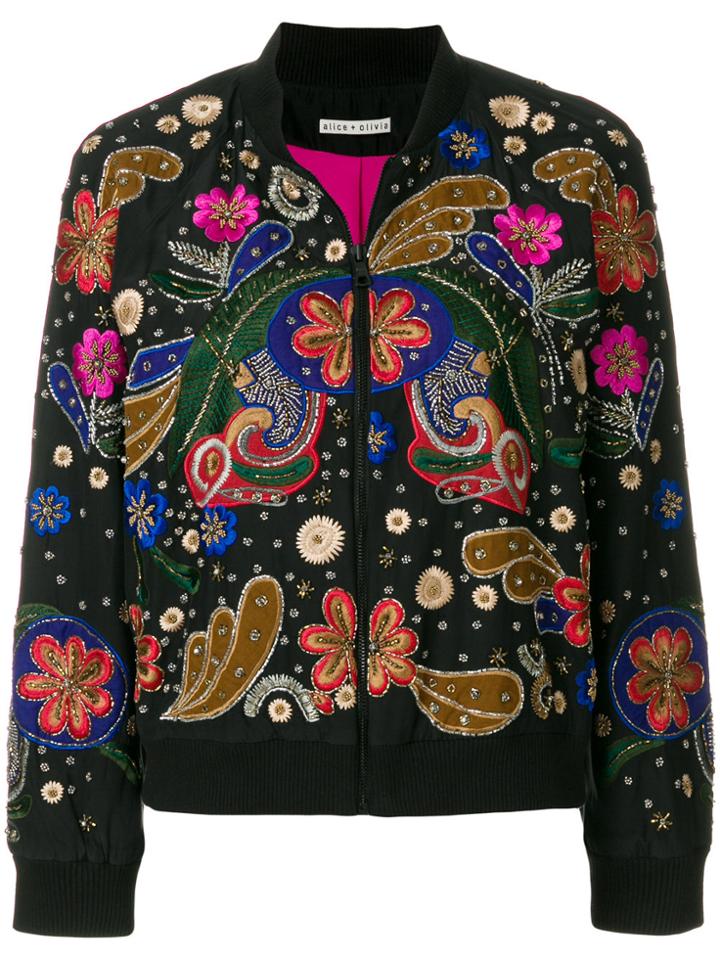 Alice+olivia Appliqué Bomber Jacket - Black
