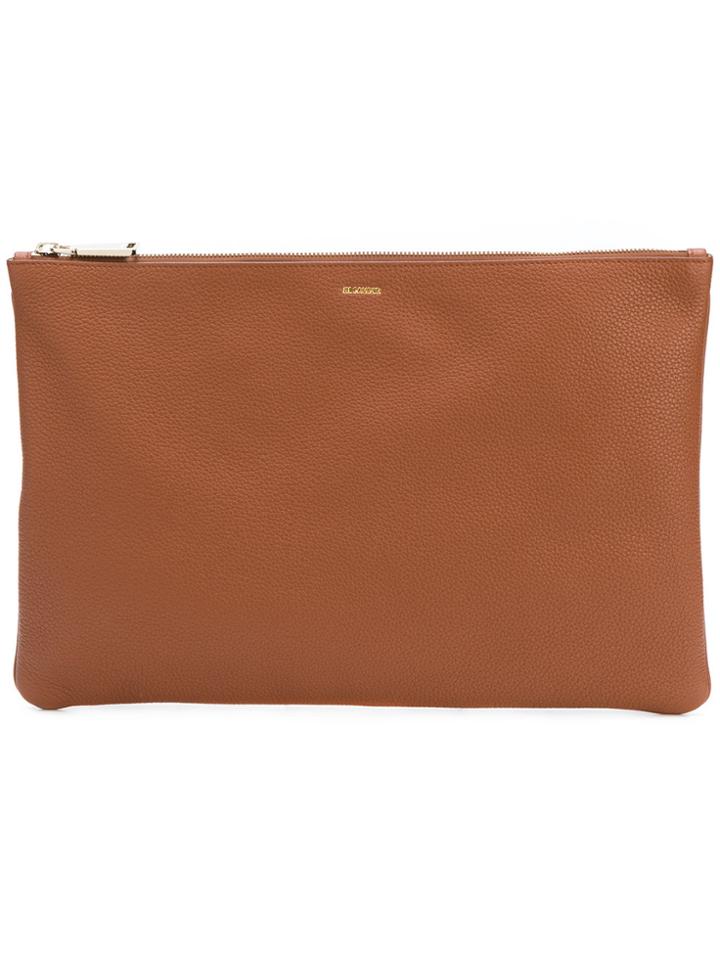 Jil Sander Zipped Logo Clutch - Brown