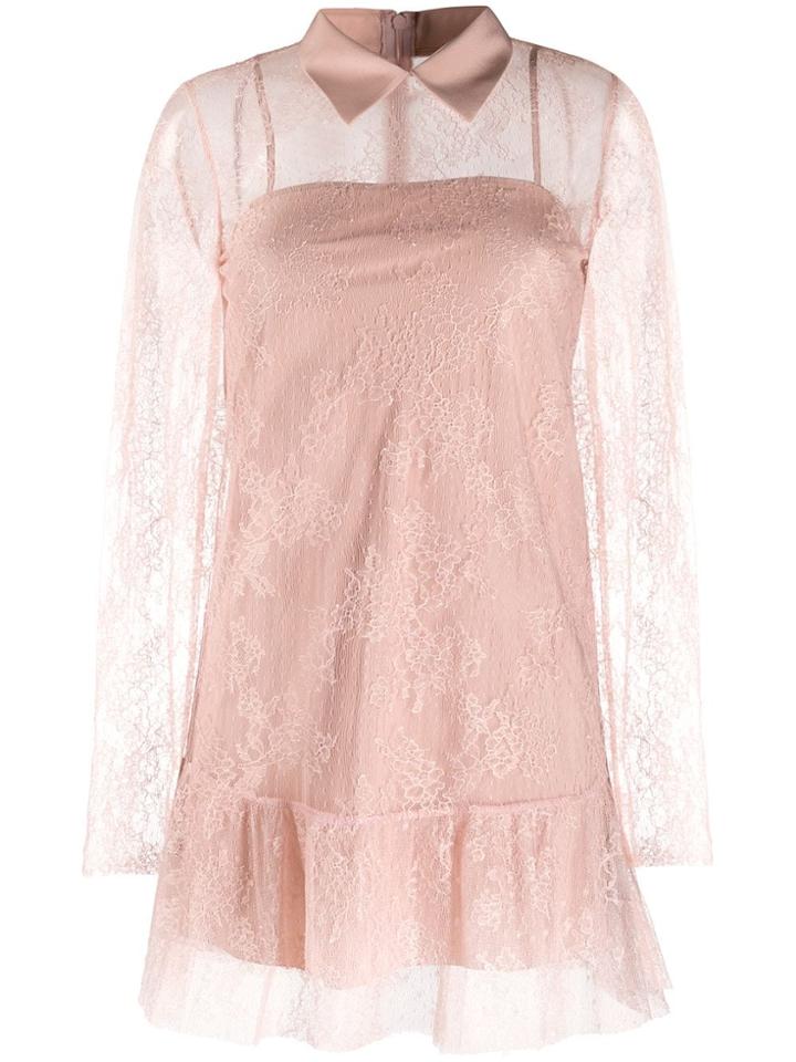 Red Valentino Lace Overlay Collared Dress - Pink