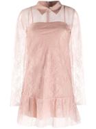 Red Valentino Lace Overlay Collared Dress - Pink