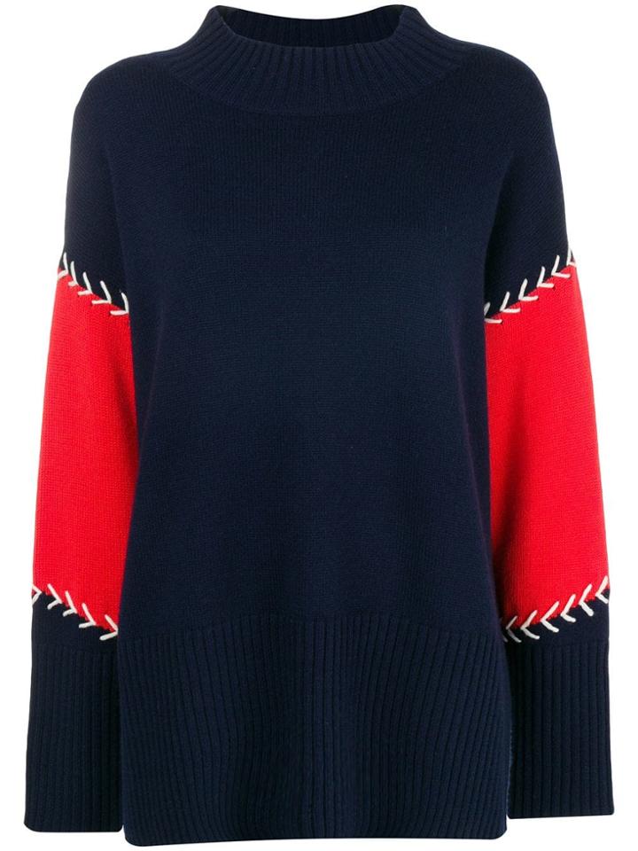 Chinti & Parker Contrast Stitch Panelled Sweater - Blue