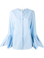 Sara Battaglia Draped Longsleeves Buttoned Blouse, Women's, Size: 44, Blue, Cotton