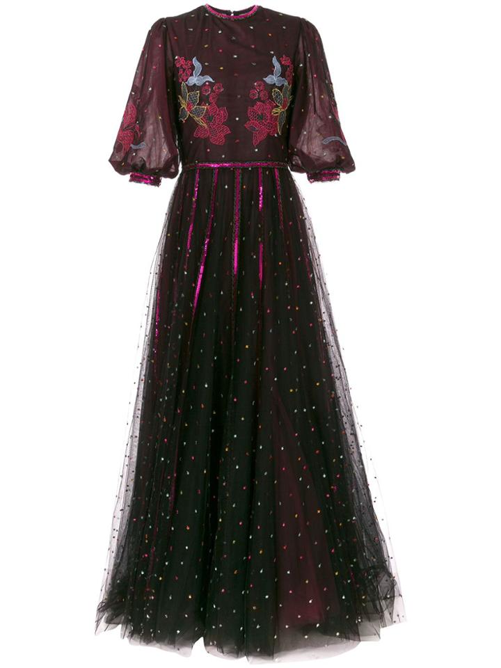 Costarellos Black Amd Tulle Corest Detail Gown