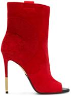 Balmain Heeled Crest Ankle Boots - Red