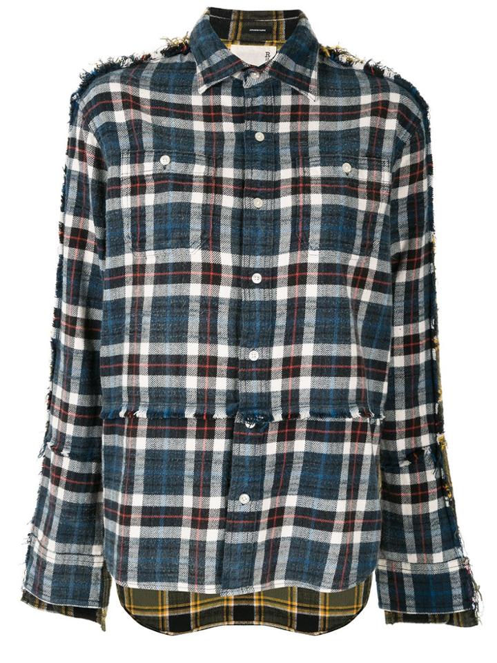 R13 Checked Shredded Seam Shirt - Blue