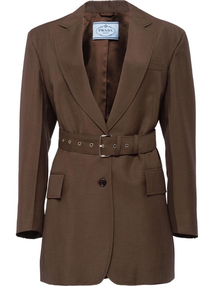 Prada Kid Mohair Jacket With Belt - Brown