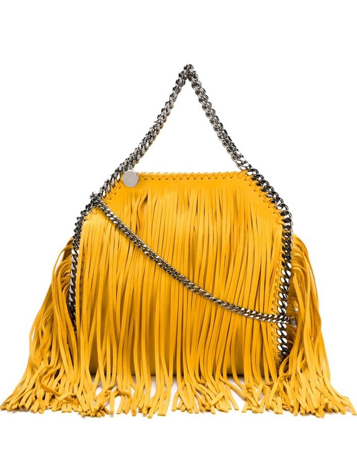 Stella Mccartney Mini 'falabella' Fringed Tote, Women's, Yellow/orange