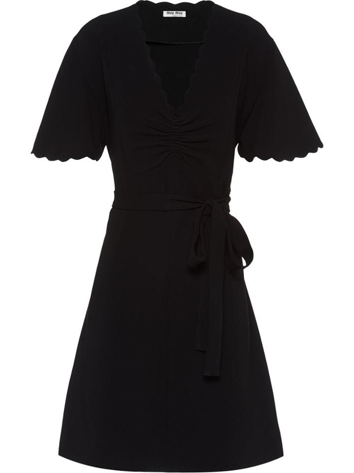 Miu Miu Scalloped Trim Wrap Dress - Black