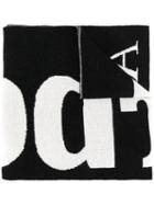 Msgm Knitted Wool Logo Scarf - Black
