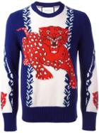 Gucci Tiger Chinoiserie Jumper, Men's, Size: Small, Blue, Wool