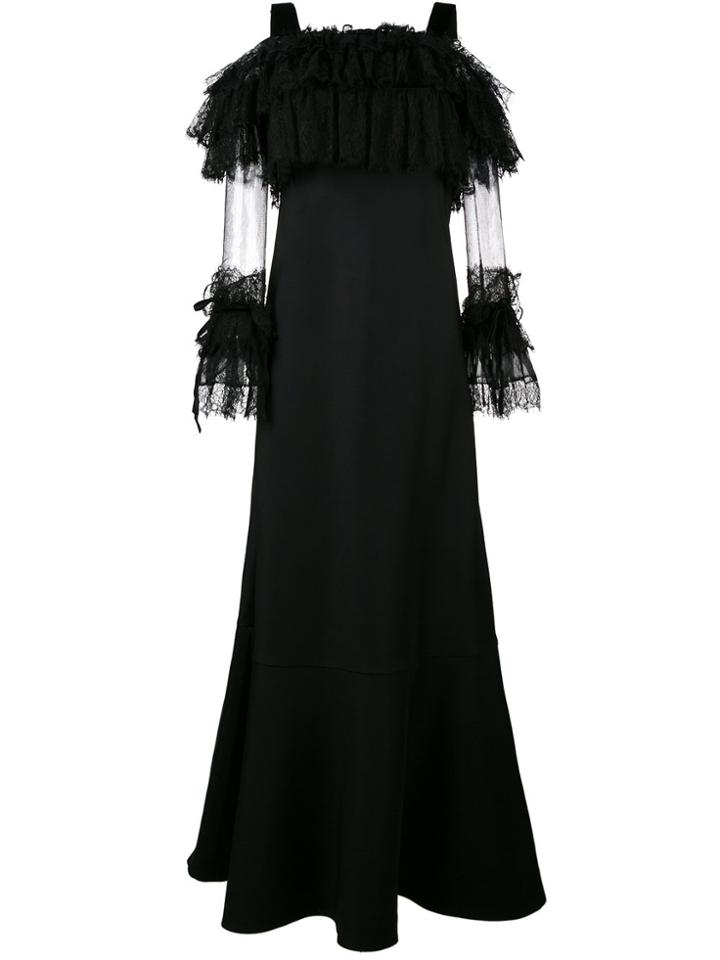 Alberta Ferretti Floor Length Gown With Lace Sleeves - Black