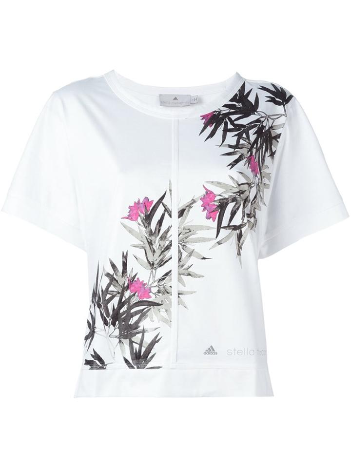 Adidas By Stella Mccartney Floral Print T-shirt, Women's, Size: Xs, White, Polyester