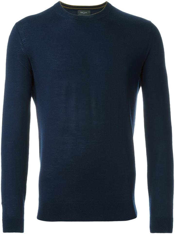 Crew Neck Jumper, Men's, Size: Medium, Blue, Merino, Paul Smith London