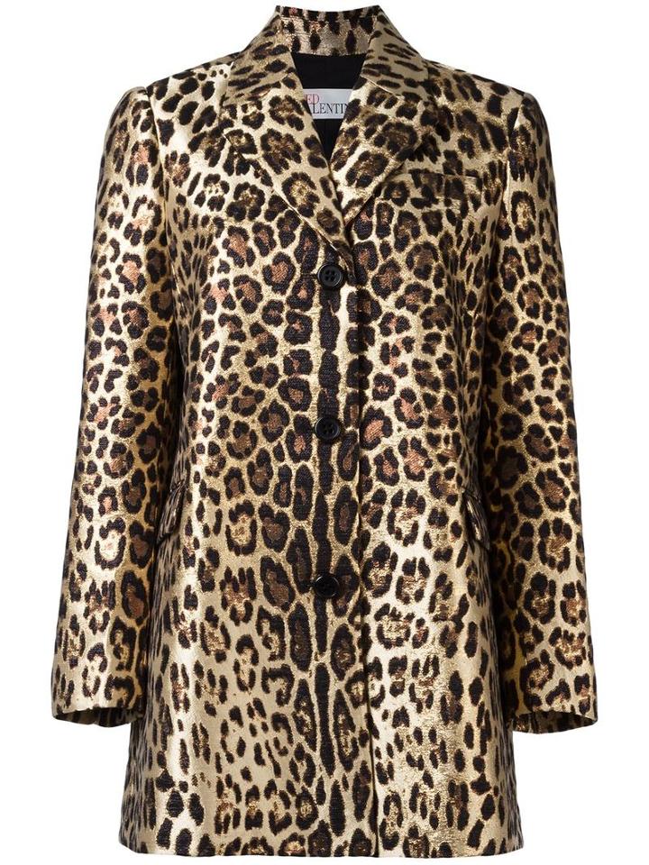 Red Valentino Leopard Print Midi Coat, Women's, Size: 38, Black, Cotton/polyester/polyamide/acetate