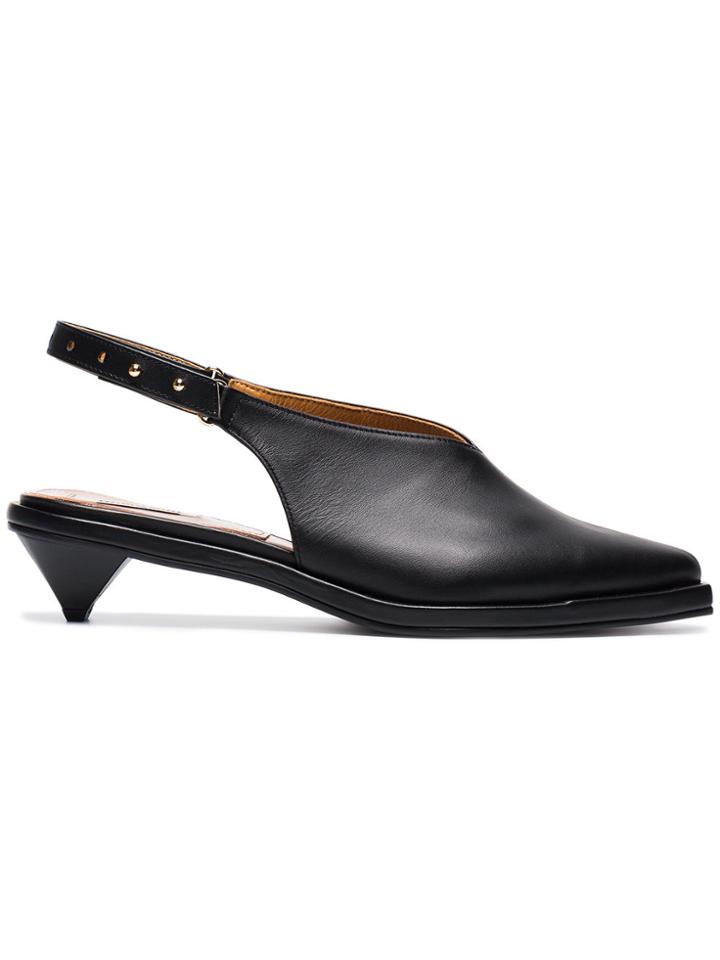 Reike Nen Leather 40 Slingback Pumps With Ribbon Ankle Tie - Black