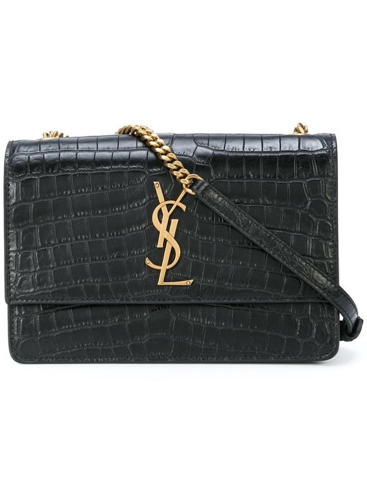 Saint Laurent Crocodile Embossed Monogram Crossbody - Black