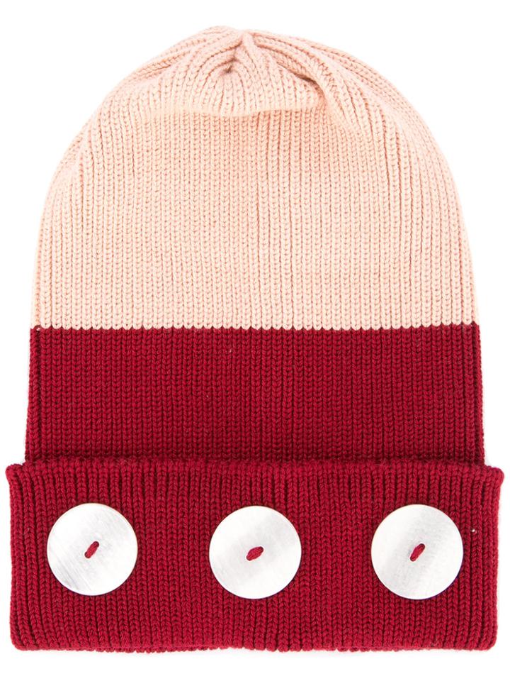0711 Button Beanie - Pink & Purple