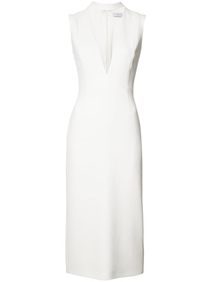 Sally Lapointe Deep V-neck Choker Dress, Size: 4, White, Silk/spandex/elastane/polyester/nylon