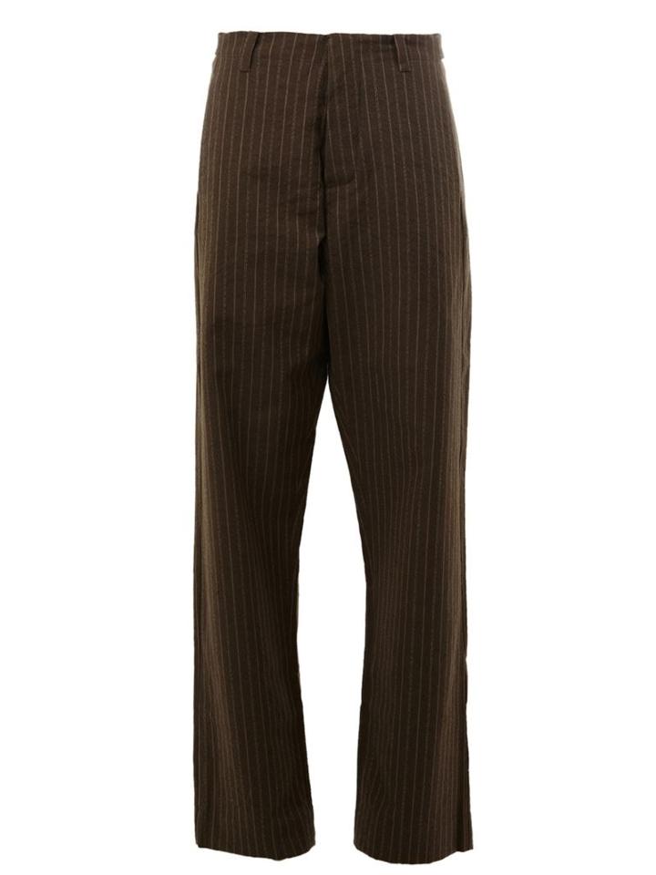 Uma Wang Chalk Stripe Trousers, Men's, Size: Medium, Green, Cotton/virgin Wool