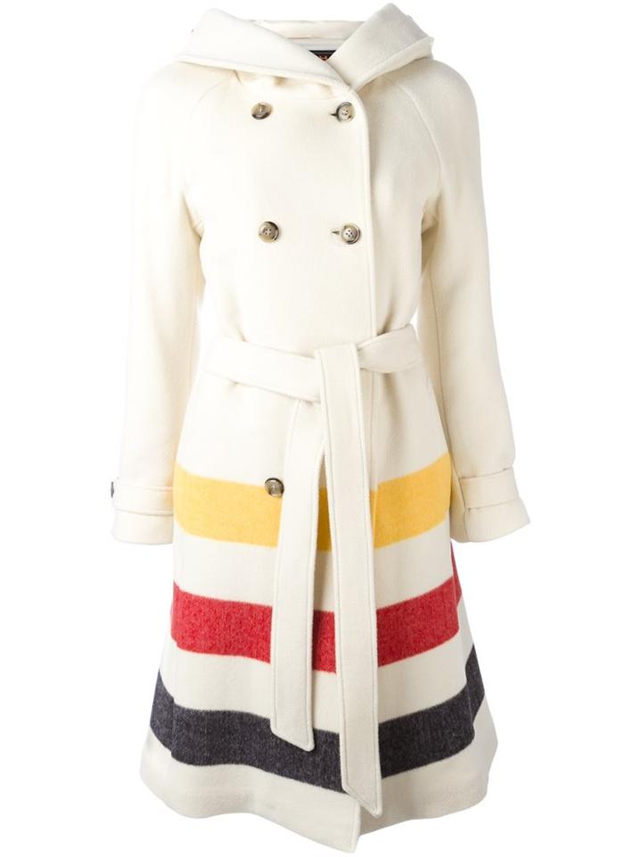 Woolrich Striped Hooded Coat, Women's, Size: Small, White, Virgin Wool/polyamide/polyester