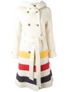 Woolrich Striped Hooded Coat, Women's, Size: Small, White, Virgin Wool/polyamide/polyester