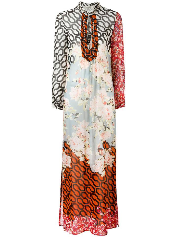 Amen - Multi-print Shift Maxi Dress - Women - Silk/metal (grey)/glass - 42, Silk/metal/glass