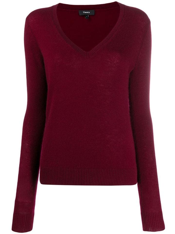 Theory V-neck Jumper - Red