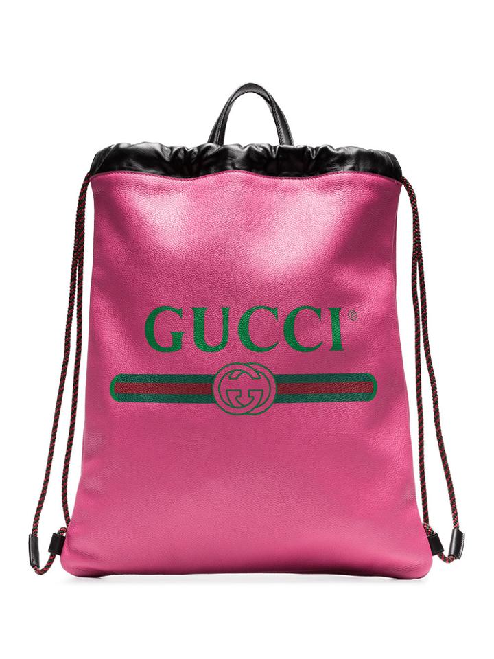 Gucci Pink Logo Print Leather Backpack - Pink & Purple